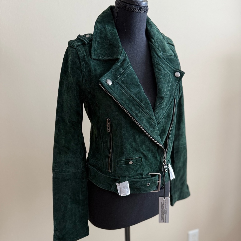 BLANKNYC Emerald Green Suede Moto Jacket NWT Leather Biker Belted XS - Picture 3 of 13